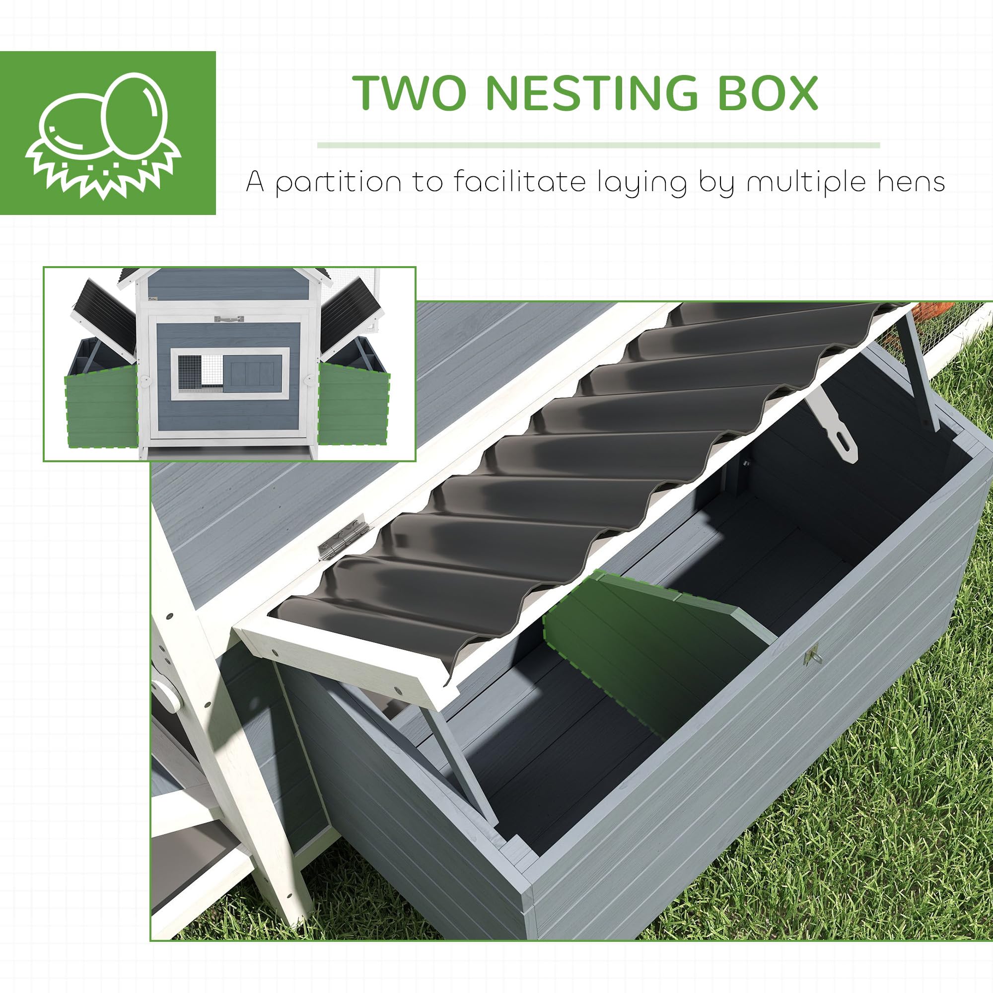 PawHut Extra Large Chicken Coop with 2 Nesting Box, 156 Wooden Hen House Poultry Cage with Extra Long Run Cage, Waterproof Wave